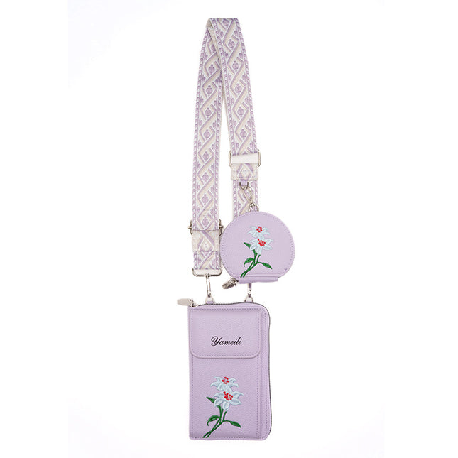 Purple Chic Floral Embroidered 2-in-1 Crossbody Phone Bag with Coin Purse V888-ELOSUNG33772