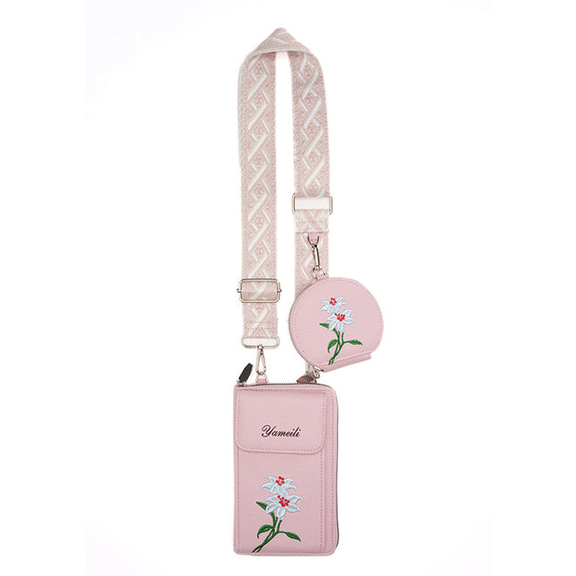 Pink Chic Floral Embroidered 2-in-1 Crossbody Phone Bag with Coin Purse V888-ELOSUNG33773