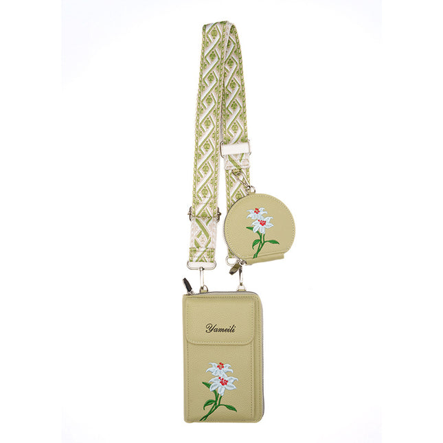 Green Chic Floral Embroidered 2-in-1 Crossbody Phone Bag with Coin Purse V888-ELOSUNG33774
