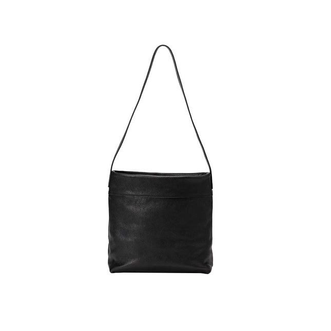 Black Minimalist Vintage-Style PU Leather Shoulder Bag Casual Commuter Tote V888-ELOSUNG33776