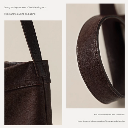 Black Minimalist Vintage-Style PU Leather Shoulder Bag Casual Commuter Tote