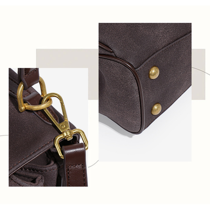 Grey Women's Vintage Suede Satchel Bag - Elegant Top Handle Purse with Gold Lock