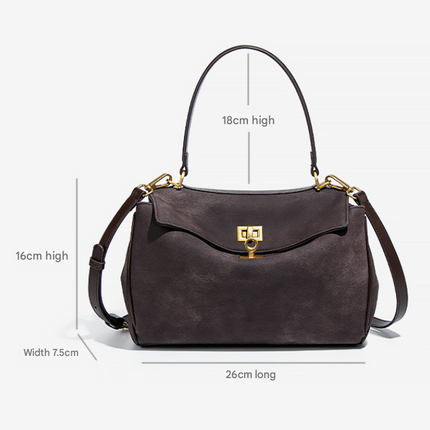 Grey Women's Vintage Suede Satchel Bag - Elegant Top Handle Purse with Gold Lock