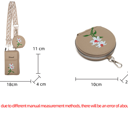 Brown Chic Floral Embroidered 2-in-1 Crossbody Phone Bag with Coin Purse