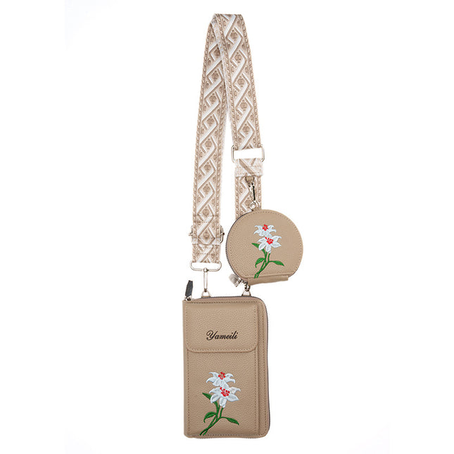 Beige Chic Floral Embroidered 2-in-1 Crossbody Phone Bag with Coin Purse V888-ELOSUNG33784