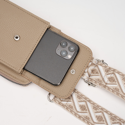 Beige Chic Floral Embroidered 2-in-1 Crossbody Phone Bag with Coin Purse