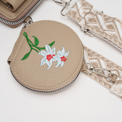 Beige Chic Floral Embroidered 2-in-1 Crossbody Phone Bag with Coin Purse