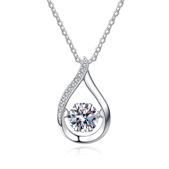 Dazzling Teardrop Dancing Moissanite Necklace S925 Sterling Silver Pendant V888-ELOSUNG33785