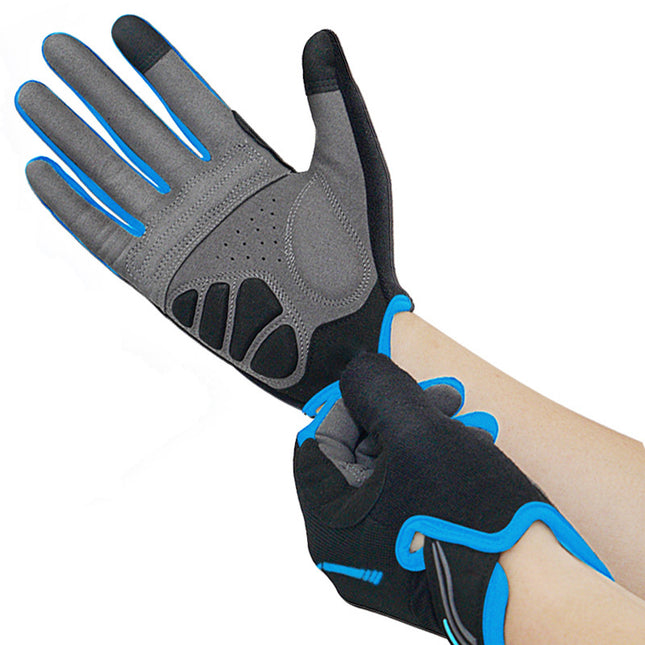 M Blue Unisex Full-Finger Cycling Gloves