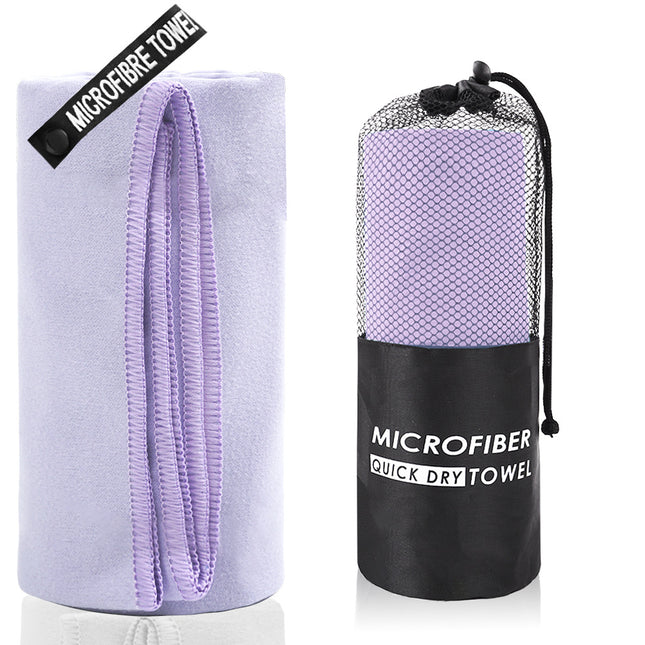 2-Piece Light Purple Quick-Dry Microfiber Sports Towel with Travel Case