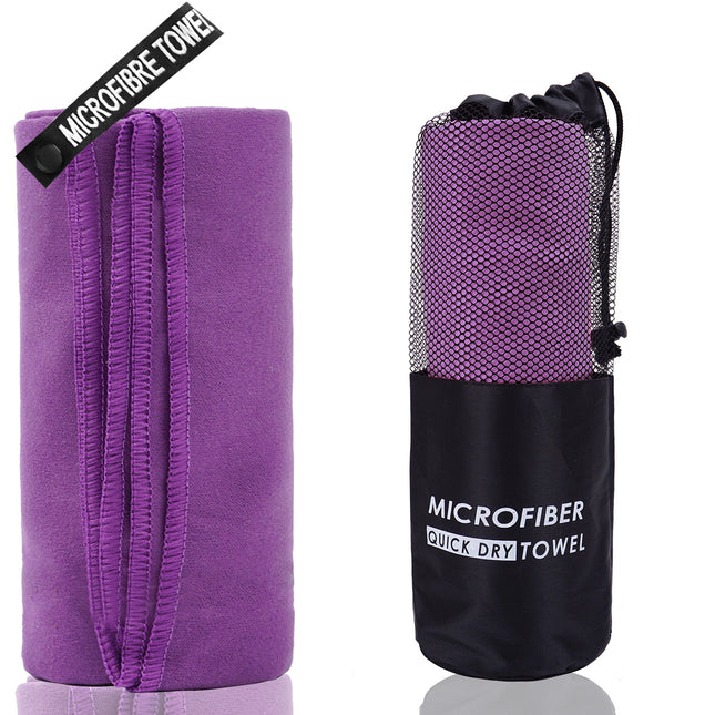 2-Piece Purple Quick-Dry Microfiber Sports Towel with Travel Case