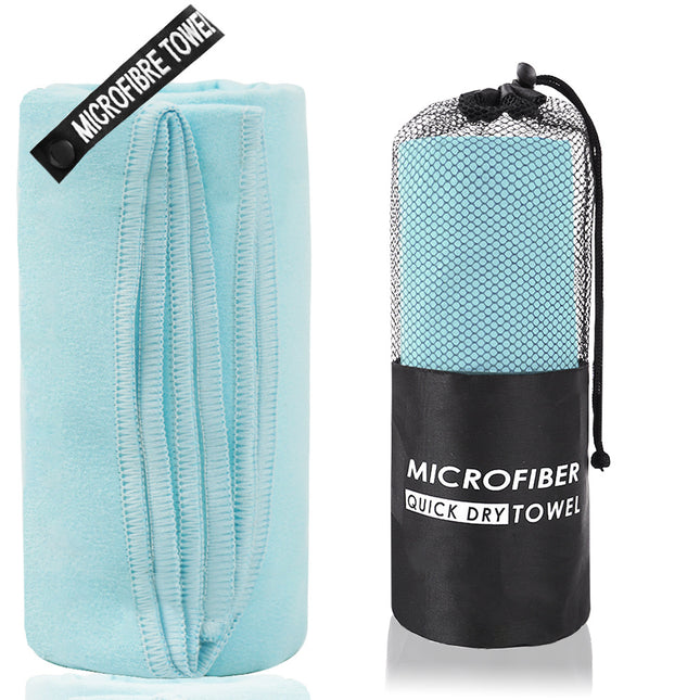 2-Piece Light Blue Quick-Dry Microfiber Sports Towel with Travel Case