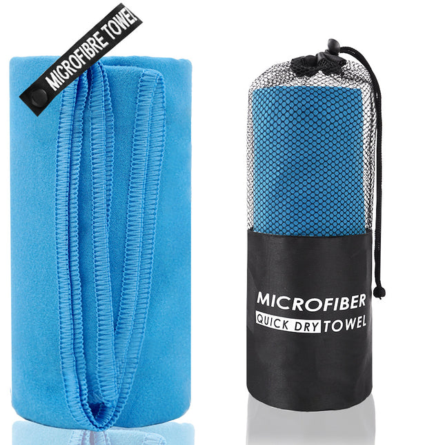 2-Piece Blue Quick-Dry Microfiber Sports Towel with Travel Case