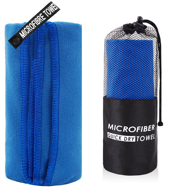 2-Piece Dark Blue Quick-Dry Microfiber Sports Towel with Travel Case