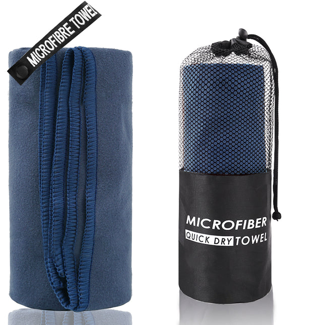 2-Piece Navy Blue Quick-Dry Microfiber Sports Towel with Travel Case
