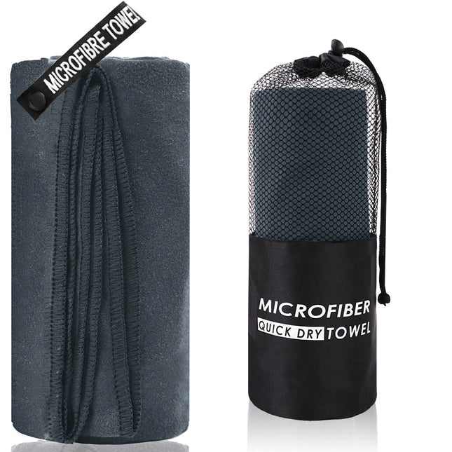 2-Piece Dark Grey Quick-Dry Microfiber Sports Towel with Travel Case