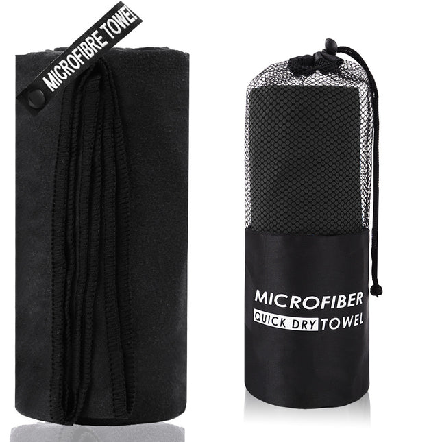 2-Piece Black Quick-Dry Microfiber Sports Towel with Travel Case