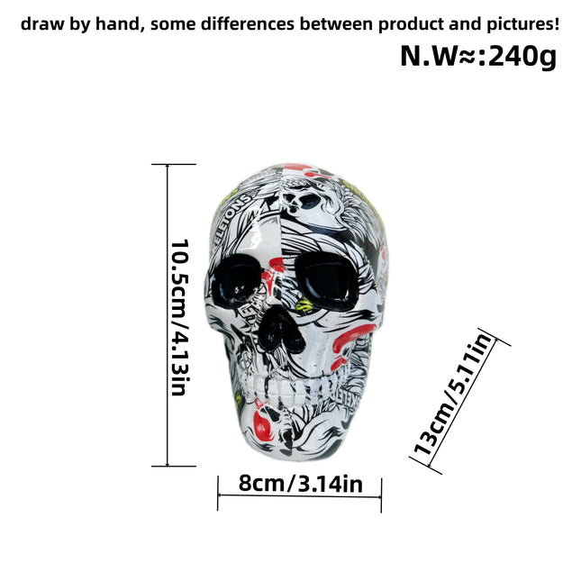 Small White Colorful Floral Skull Statue