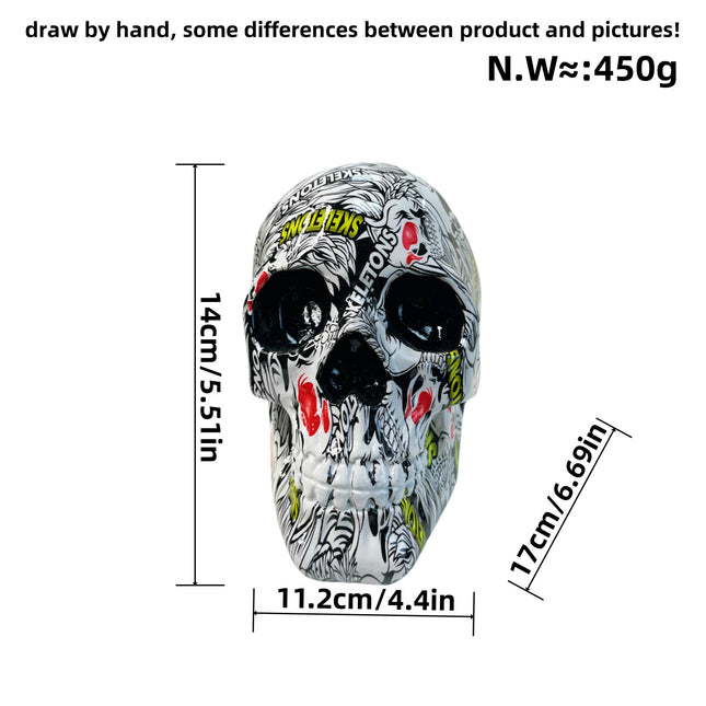 Big White Colorful Floral Skull Statue