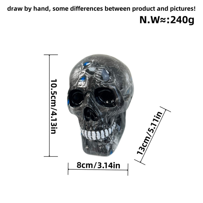 Small Black Colorful Floral Skull Statue