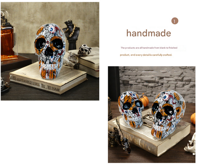 Small Black Colorful Floral Skull Statue – product detail