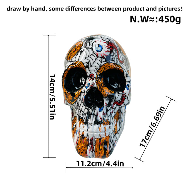Big Yellow Colorful Floral Skull Statue