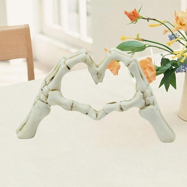 White Gothic Skeleton Hands Heart Sculpture