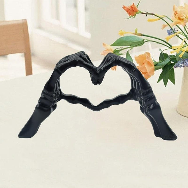 Black Gothic Skeleton Hands Heart Sculpture
