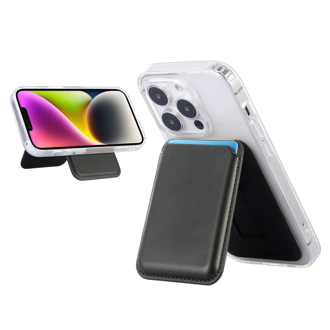 Black Slim Magnetic Card Holder Wallet with Adjustable Kickstand