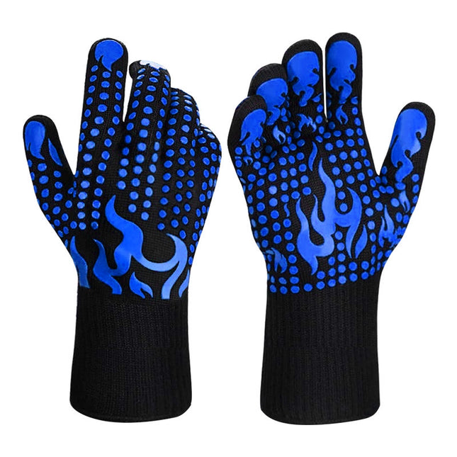Blue a Pair Of Extreme Heat Resistant BBQ Gloves (500 Degree C)