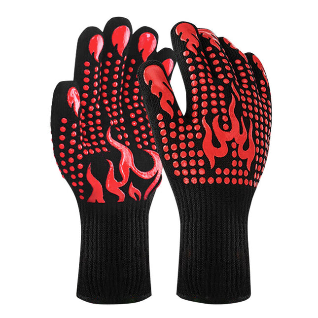 Red a Pair Of Extreme Heat Resistant BBQ Gloves (500 Degree C)