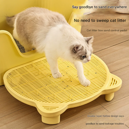 Grey Elevated Cat Litter Trapping Mat - Dual-Layer Scatter Control Tray with Grate