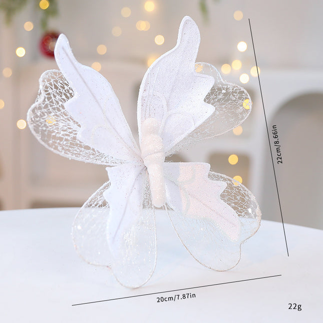 White Large Glitter Butterfly Christmas Ornaments (Set of 2)