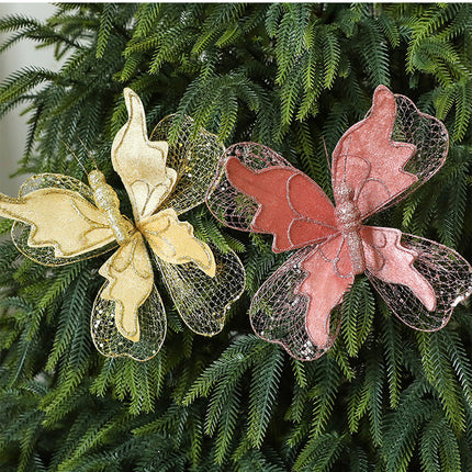 White Large Glitter Butterfly Christmas Ornaments (Set of 2) - Clip-On Decorations for Trees & Wreaths