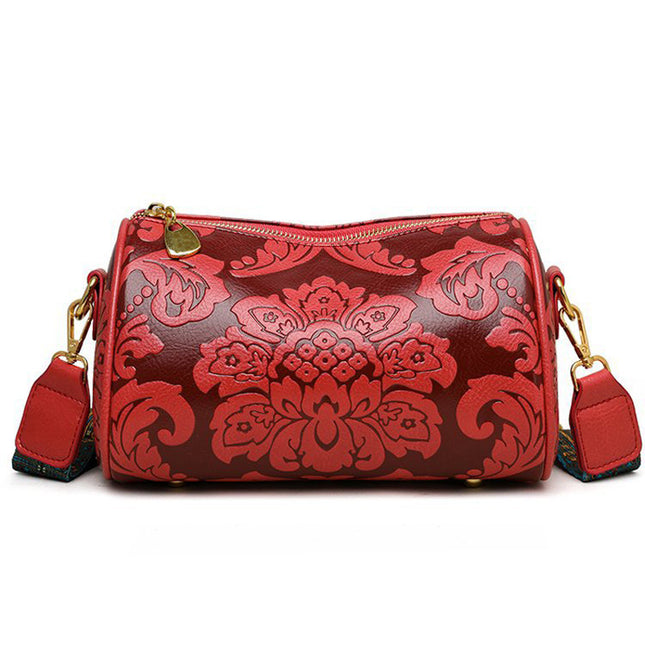 Red Vintage Embossed Crossbody Barrel Bag with Wide Adjustable Guitar Strap V888-ELOSUNG33961