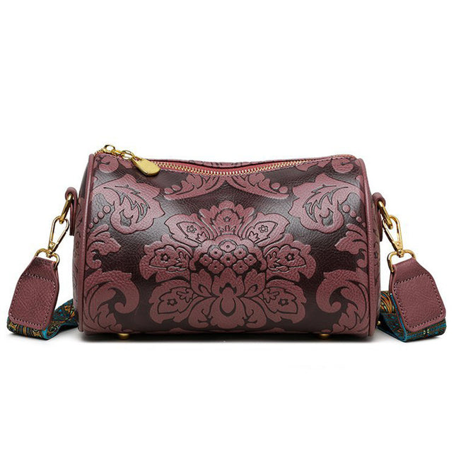 Dark Purple Vintage Embossed Crossbody Barrel Bag with Wide Adjustable Guitar Strap V888-ELOSUNG33963