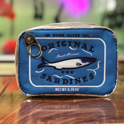 Blue Quirky Sardine Tin Novelty Clutch - Fun PU Leather Makeup & Accessory Pouch