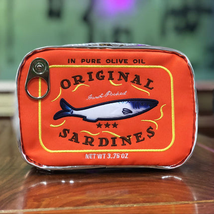 Orange Quirky Sardine Tin Novelty Clutch - Fun PU Leather Makeup & Accessory Pouch