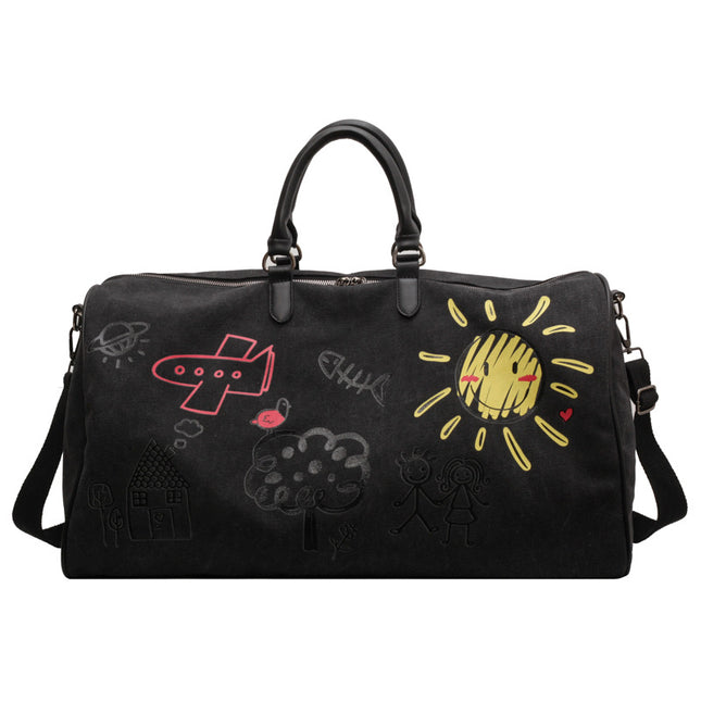 Black Large Capacity Graffiti Travel Duffel Bag