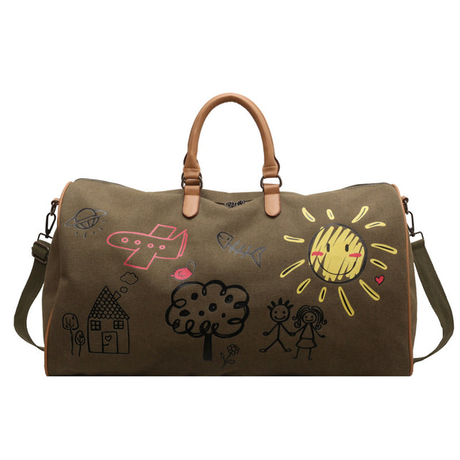Green-coffee Large Capacity Graffiti Travel Duffel Bag
