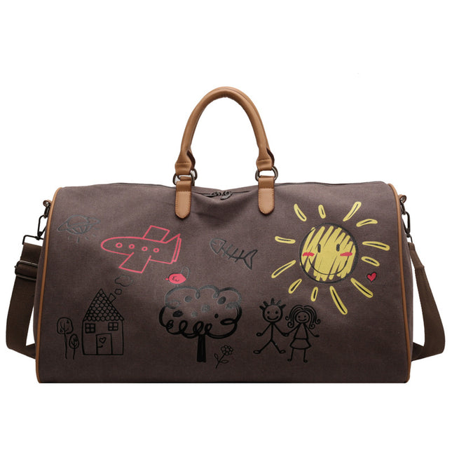 Coffee-brown Large Capacity Graffiti Travel Duffel Bag