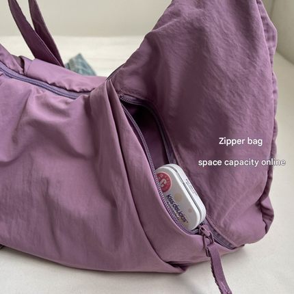 Blue Lightweight Crescent Crossbody Bag - Slouchy Nylon Hobo Purse for Casual Everyday Use
