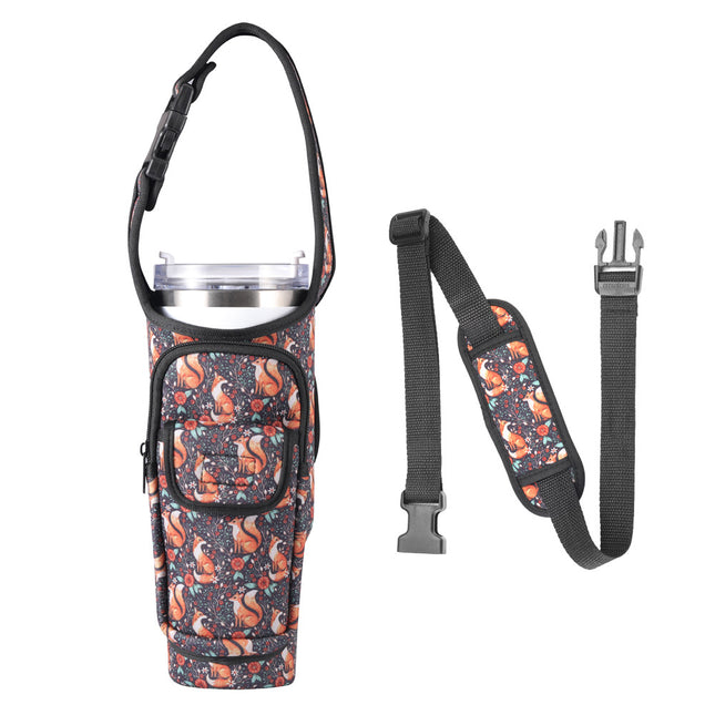 Whimsical Fox Print Insulated Tumbler Carrier Pouch with Adjustable Strap & Pocket V888-ELOSUNG33992