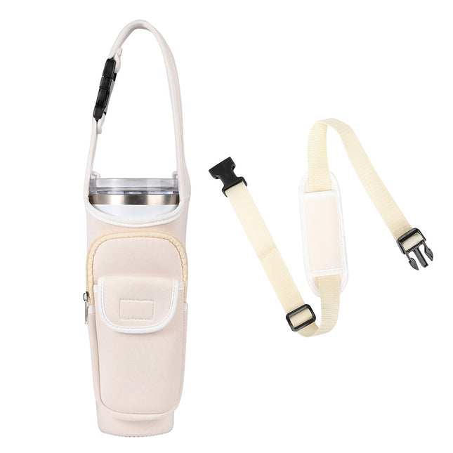 White Insulated Tumbler Carrier Pouch with Adjustable Strap & Pocket V888-ELOSUNG33995