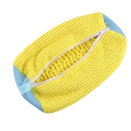 Yellow 2piece Durable Sneaker Wash Bag for Washing Machine - Anti-Deformation Shoe Protector with Chenille Fabric