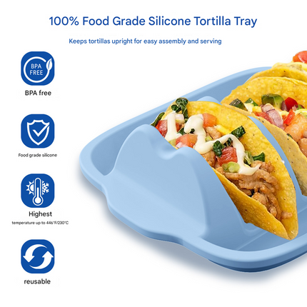 Light Blue Silicone Taco Holder Tray - Creative Non-Slip Corn Taco Serving Rack with 4 Compartments