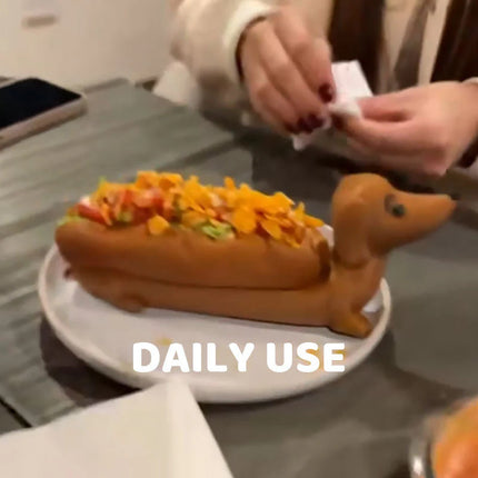 Dark Brown Creative Dachshund Hot Dog Tray - Cute Dog-Shaped Sandwich Holder with 3D Decor
