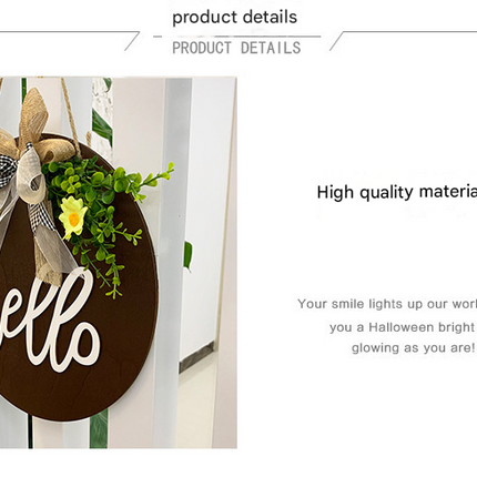 Dark Blue Rustic 'Hello' Welcome Sign - Farmhouse Round Wooden Wreath for Front Door Decor