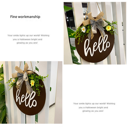 White Rustic 'Hello' Welcome Sign - Farmhouse Round Wooden Wreath for Front Door Decor