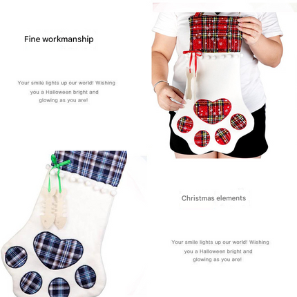 Red Large Plaid Dog Paw Christmas Stocking - Festive Fireplace Decor for Pet Lovers